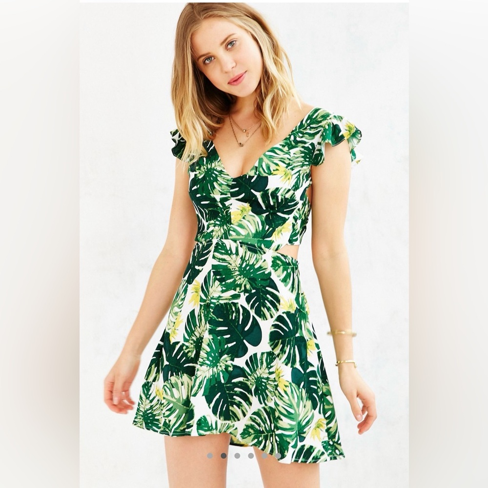 For love and lemons x UO monstera tropical tie back cutout dress xs Y2K